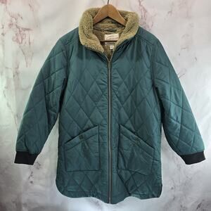 Weatherproof Vintage Coat Womens Small Green Quilted Sherpa Fleece Lined Long